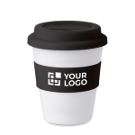 Tazas take away personalizadas baratas de plástico 350ml Takeaway color negro vista de impresión