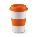 Taza de viaje de cerámica con tapa y cinta de silicona 400ml Takeaway Plus color naranja