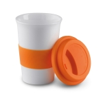 Taza de viaje de cerámica con tapa y cinta de silicona 400ml Takeaway Plus color naranja segunda vista