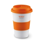 Taza de viaje de cerámica con tapa y cinta de silicona 400ml Takeaway Plus color naranja segunda vista principal