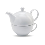 Set de tetera personalizada con taza de cerámica 400ml Tetera Duo color blanco