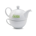 Set de tetera personalizada con taza de cerámica 400ml Tetera Duo color blanco vista principal cuarta vista