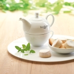 Set de tetera personalizada con taza de cerámica 400ml Tetera Duo color blanco vista bodegón principal
