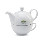 Set de tetera personalizada con taza de cerámica 400ml Tetera Duo color blanco tercera vista principal