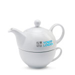Set de tetera personalizada con taza de cerámica 400ml Tetera Duo vista de impresión