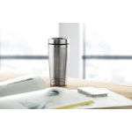 Vaso térmico personalizado de acero con tapa negra 400ml Executive color plateado mate vista bodegón