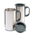 Termo publicitario de acero y 500ml con dos tazas de 220ml Mug Set color negro cuarta vista