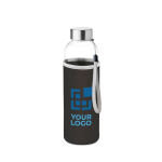 Botella de agua personalizada de cristal con funda 500ml color negro vista de impresión