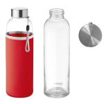 Botella de agua personalizada de cristal con funda 500ml color rojo