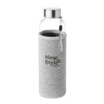 Botella de agua personalizada de cristal con funda 500ml color gris vista principal