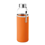 Botella de agua personalizada de cristal con funda 500ml color naranja