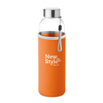 Botella de agua personalizada de cristal con funda 500ml color naranja vista principal