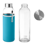 Botella de agua personalizada de cristal con funda 500ml color turquesa