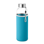 Botella de agua personalizada de cristal con funda 500ml color turquesa