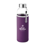 Botella de agua personalizada de cristal con funda 500ml color violeta vista principal