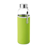Botella de agua personalizada de cristal con funda 500ml color verde lima