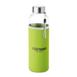 Botella de agua personalizada de cristal con funda 500ml color verde lima vista principal