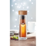 Botellas personalizadas vidrio borosilicato con infusor 420ml TeaBoo color transparente vista bodegón principal