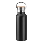 Botella de acero inoxidable personalizadas con tapa de bambú con asa 500ml Clip color negro
