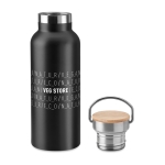 Botella de acero inoxidable personalizadas con tapa de bambú con asa 500ml Clip color negro vista principal segunda vista