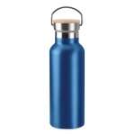 Botella de acero inoxidable personalizadas con tapa de bambú con asa 500ml Clip color azul