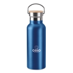 Botella de acero inoxidable personalizadas con tapa de bambú con asa 500ml Clip color azul vista principal