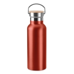 Botella de acero inoxidable personalizadas con tapa de bambú con asa 500ml Clip color rojo