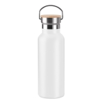 Botella de acero inoxidable personalizadas con tapa de bambú con asa 500ml Clip color blanco