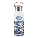 Botella de acero inoxidable personalizadas con tapa de bambú con asa 500ml Clip color blanco tercera vista principal