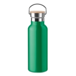 Botella de acero inoxidable personalizadas con tapa de bambú con asa 500ml Clip color verde