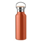 Botella de acero inoxidable personalizadas con tapa de bambú con asa 500ml Clip color naranja