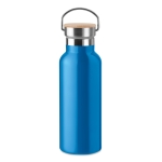 Botella de acero inoxidable personalizadas con tapa de bambú con asa 500ml Clip color turquesa