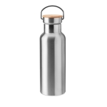 Botella de acero inoxidable personalizadas con tapa de bambú con asa 500ml Clip color plateado mate