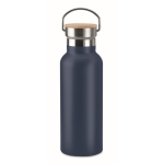 Botella de acero inoxidable personalizadas con tapa de bambú con asa 500ml Clip color azul marino
