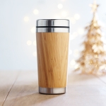 Tazas térmicas personalizadas de acero y bambú 400ml Bamboo color madera vista bodegón