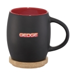 Taza de cerámica con base o tapa de madera 400ml Coaster color rojo vista impresión tampografía