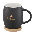 Taza de cerámica con base o tapa de madera 400ml color blanco vista impresión tampografía