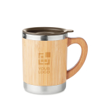 Elegante taza de acero con carcasa de bambú y asa 300ml Natural color madera vista de impresión