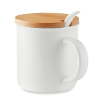 Taza de cerámica con tapa de bambú y cuchara de 380ml Topped color blanco