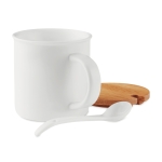 Taza de cerámica con tapa de bambú y cuchara de 380ml Topped color blanco segunda vista