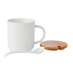 Taza de cerámica con tapa de bambú y cuchara de 380ml Topped color blanco