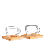 Set de 2 tazas de café pequeñas con base de bambú 60ml Espresso vista de impresión