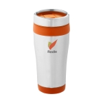 Taza termo personalizada barata acero y plástico 410ml Inox Colors color naranja vista impresión tampografía
