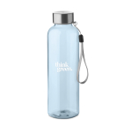 Botella con logo de agua de plástico reciclado antifugas 500ml color azul claro transparente vista principal