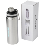 Bidones deportivos de acero con asa y boquilla 590ml Avenue Sport color plateado vista impresión tampografía
