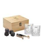 Set con 2 vasos de whisky de lujo personalizable en estuche Deluxe color madera vista de impresión