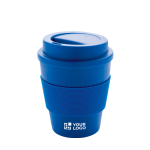Taza con tapa de plástico reciclable de 350ml color azul vista de impresión