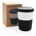 Taza take away sostenible de PLA grande y 380ml Funny color negro vista con caja