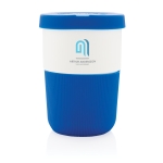 Taza take away sostenible de PLA grande y 380ml Funny color azul vista con logo