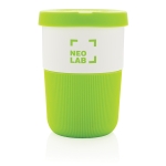 Taza take away sostenible de PLA grande y 380ml Funny color verde vista con logo